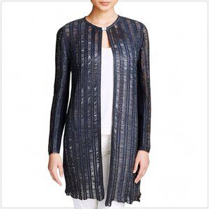 Elie Tahari Navy Blue 100% Lamb Leather Laser Cut Sheer Jacket Coat Topper S
